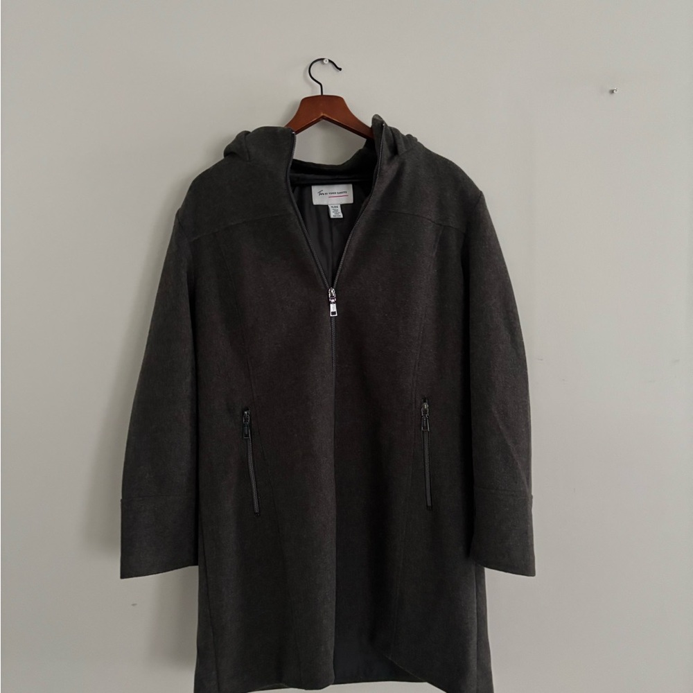 Two by Vince Camuto Dark Charcoal Hooded Zip-Front Coat